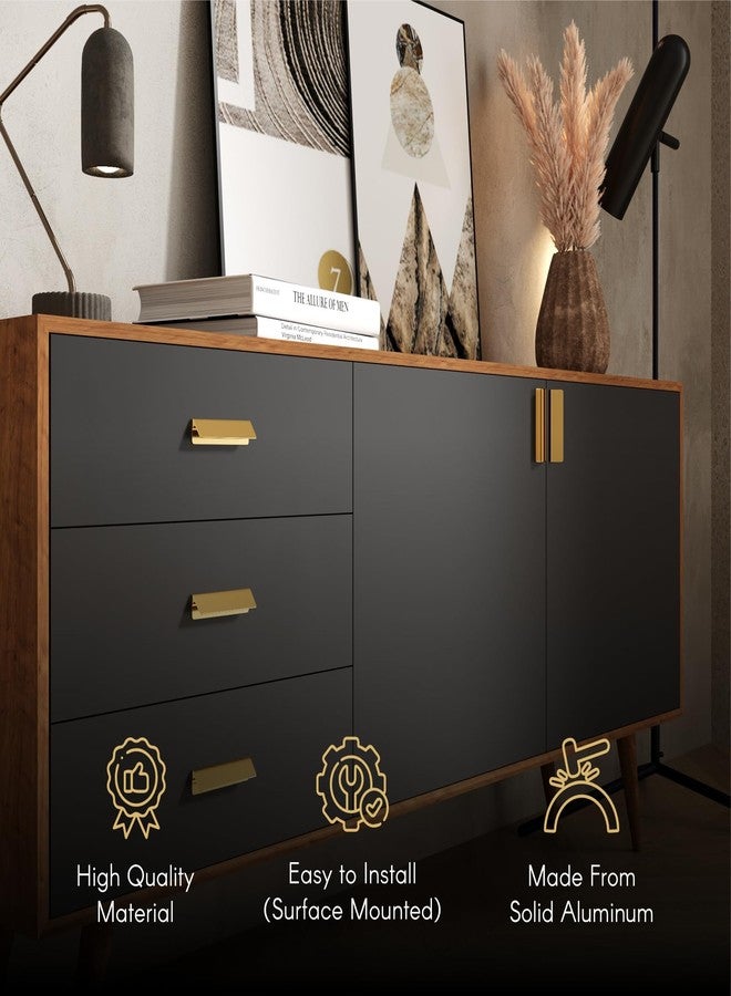 LAPO مقابض لابو المكونة من قطعتين للخزائن - مقبض أدراج ألومنيوم عصري للمطبخ، وخزانة الملابس، والخزائن، وأثاث المنزل (طلاء ذهبي بتقنية الترسيب الفيزيائي للبخار) - Image 5